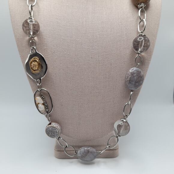 Chico's Long 42" Bead Necklace Beige Lavender Clear Layering - Picture 4 of 14